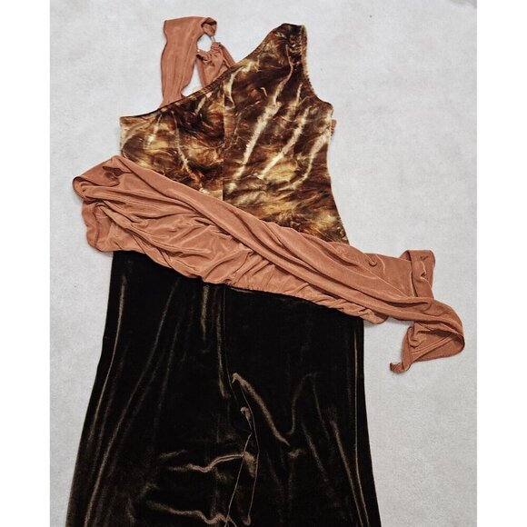 VTG Algy Brown Velvet Jumpsuit Asymmetrical Sleeveless Skirted Adult XXL - Picture 8 of 10